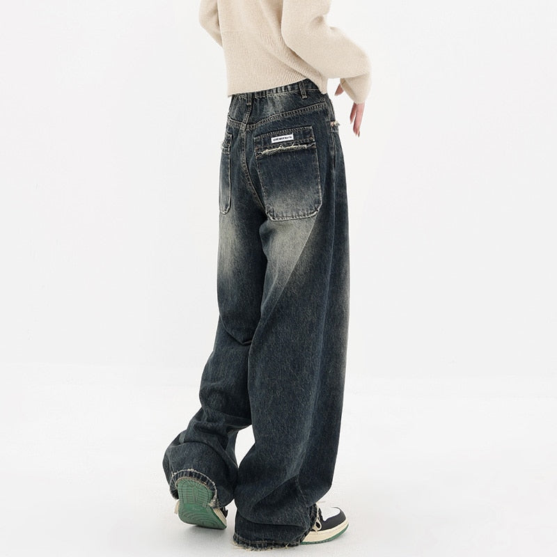 Ladies Premium High Waist Wide Leg Loose Denim Pants