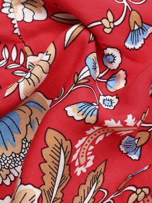 Vintage Floral Print Summer Dress V-Neck Slit Midi Boho Dresses