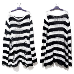 Punk Gothic Long Unisex Sweater Hollow Out Hole Distressed Sweater