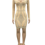 Sexy Rhinestone Sheer Mesh Bodycon Dress