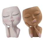 Unique Face Planters Pot for Indoor Outdoor Plants with Drainage Hole Cute Woman's Face Plant Pots Closed Eyes