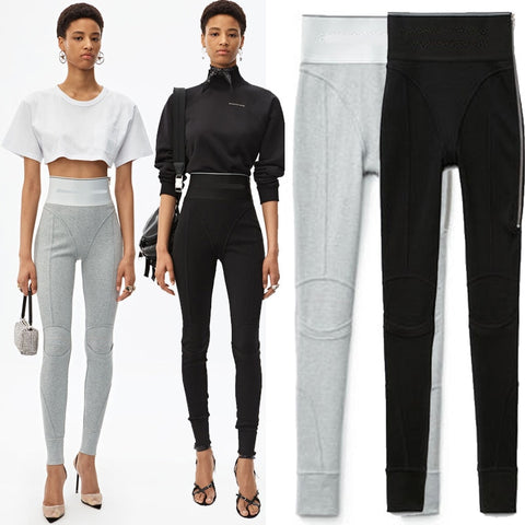 High Waist Letter Embroidered Knit Trousers Women Casual Comfortable Fashion Pants