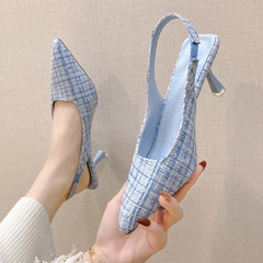 Women's Slingback Med-High Heels Pumps Pointed Toe Shoes Thin Heels Stilettos