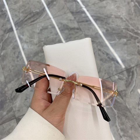 Rimless Rectangular Sunglasses Unisex Retro Vintage Metal Frame UV400 Casual Fashion Eyewear