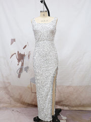 Red Homecoming Quinceaneras Dress Glitter High Split Prom Evening Gown