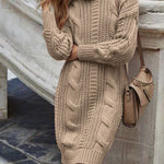 Women's Turtleneck Knitted Long Sleeve Sweater Dress Long Sleeve Pullovers Robe Elegant Sweater Dresses