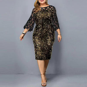 Plus Size Elegant Sexy Sequin Midi Sparkly Dress