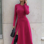 Solid Knitted Long Dress Elegant Pleated Dress