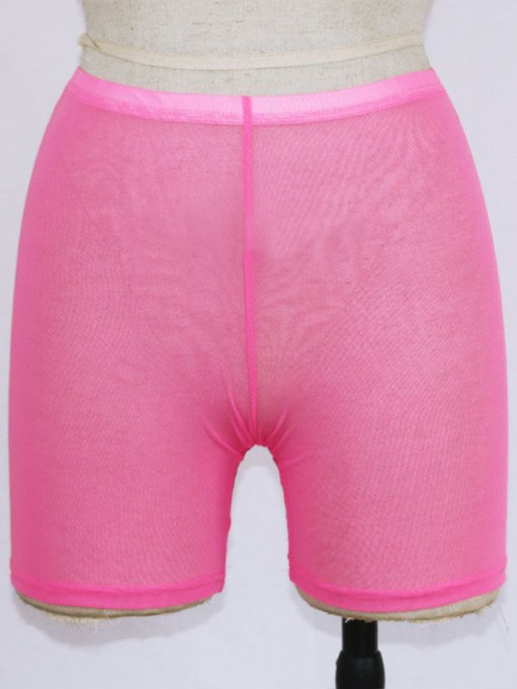 Summer Fashion Mesh Transparent Sexy Casual Shorts Waist Swimwear Cover up Shorts
