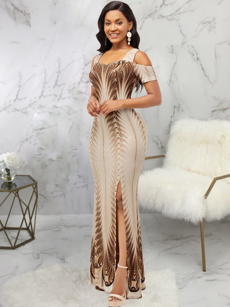 Butterfly Print Bodycon Maxi Dress Women Off Shoulder Digital Print El Butterfly Print Bodycon Maxi Dress Women Off Shoulder Digital Print El