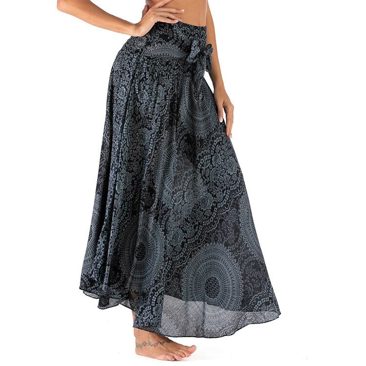 Women's Long Bohemian High Waist Bandage Skirt Hippie Mandala Skirt