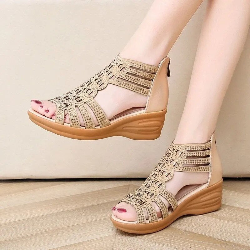 Women's Platform Wedge Sandals Fish Mouth Hollowed Out Wedge Heels