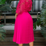 Women's Plus Size Chic Lace Cutout Puff Sleeves Midi Dress