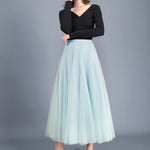 French Mesh Asymmetrical Skirt Tulle Dress High Waist Pleated Elegant Loose Skirt