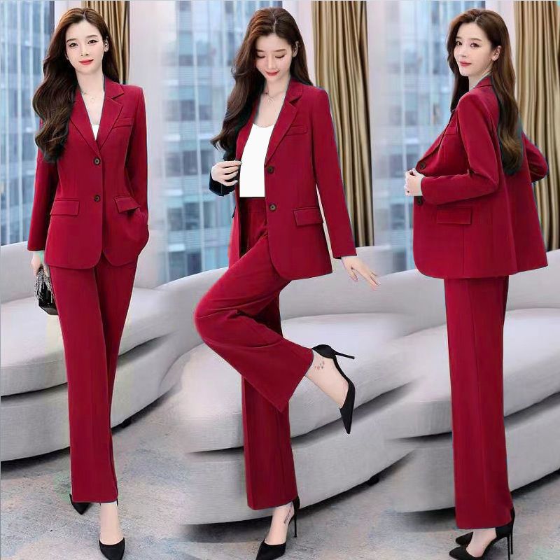 Two-piece Elegant Women's Office Suit Single Breasted Pocket Elegant Blazer Jacket & Trousers