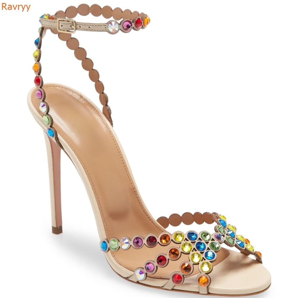 Crystal Bling Colored Rhinestone Sandals Stiletto Heels Shoes