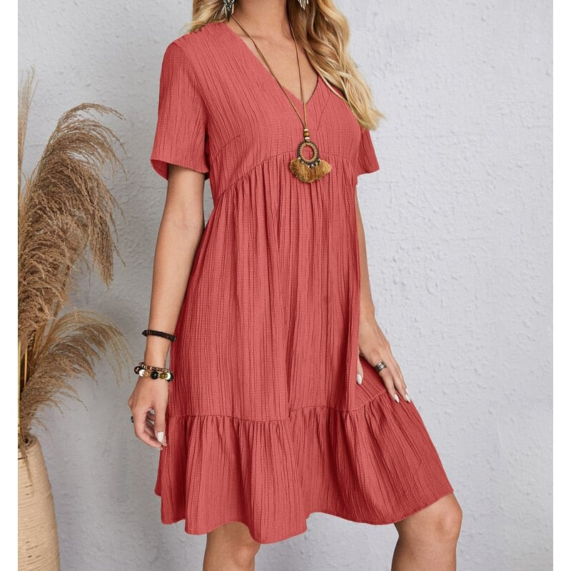 Women's Casual V-Neck Floral And Solid Color Loose Dresses