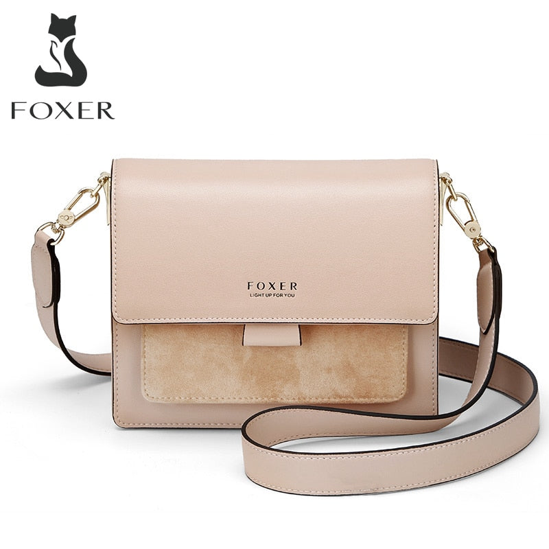 Women's Crossbody Shoulder Bag Split Cowhide Leather and Suede Mini Purse with Flap