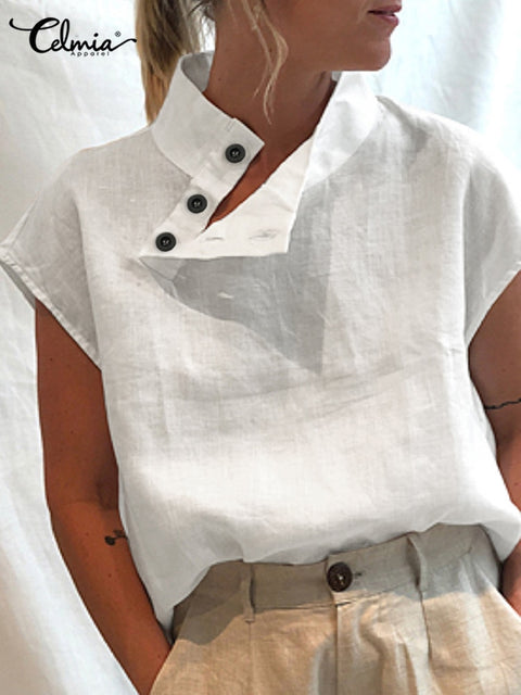 Cotton Linen Oversized Tunic Blouse Women Elegant Chic Casual Everyday Spring Summer Fashion