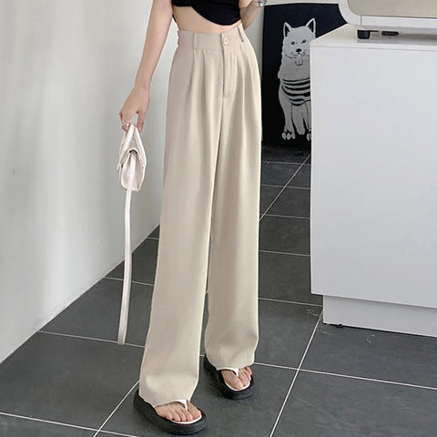 High Waist Wide Leg Pants Women Korean Style Casual Comfortable Everyday Fashion Trousers