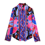 Vintage Print Button Up Long Sleeve Collared Shirt