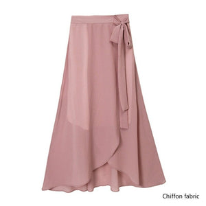 Women's High Waist Skirt Asymmetric Hem Ruffles Waist Bow Tie Maxi Skirt