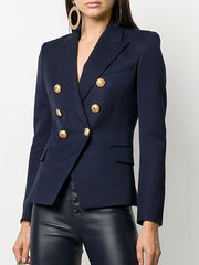 Women's Double Breasted Quality Jacket Slim Fit with Gold Buttons Chic Blazer