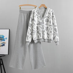 Autumn Winter New Fashion knit Long Sleeve Sweater and Pant 2 Piece Set