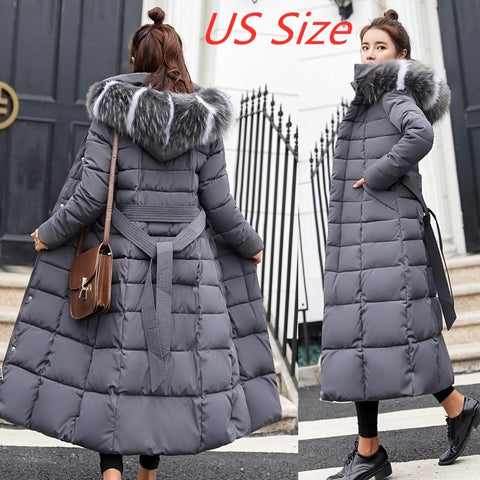 Fur Collar Long Coat Women Warm Fashion Casual Elegant Winter Outerwear Fashion