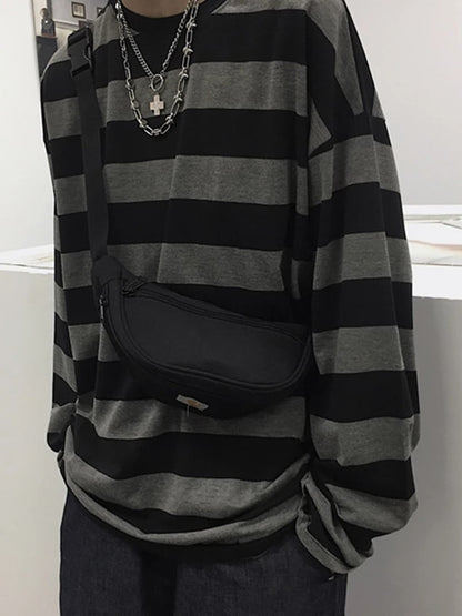 Striped Long Sleeve Couple Tops Gothic Shirts Oversized Women's Sweater