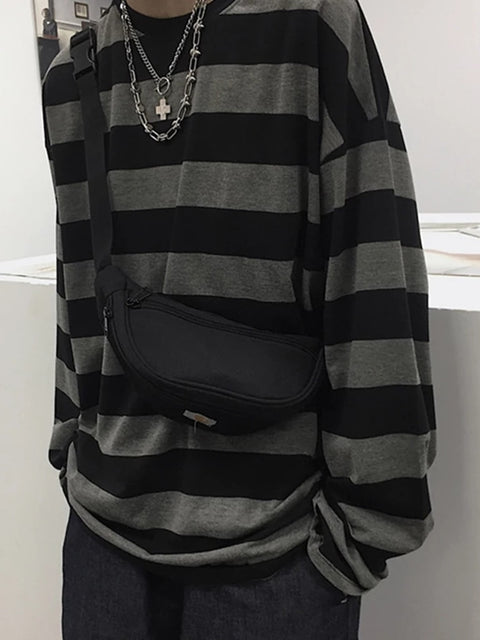 Striped Oversized Sweater Women Long Sleeve Gothic Couple Tops Casual Streetwear Fashion
