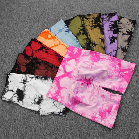 High Waist Tie Dye Yoga Shorts Women Seamless Push Up Fitness Workout Running Cycling Fashion