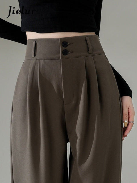 High Waist Wide Leg Pants Women Double Button Various Colors Casual Fashion Trousers