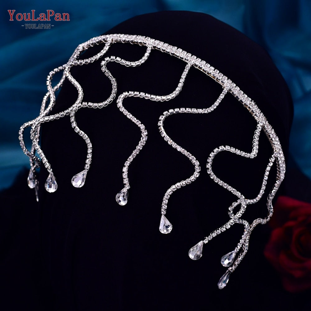 Golden Head Hoop Bridal Hair Ornaments Headband Ladies Crown