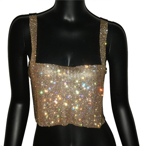 Rhinestone Crystal Diamond Sequin Crop Top Women Glitter Backless Elegant Party Fashion