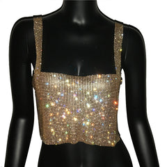 Glitter Backless Rhinestone Top Crystal Diamonds Sequin Crop Top