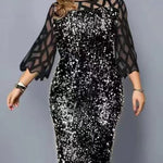 Plus Size Elegant Sexy Sequin Midi Sparkly Dress