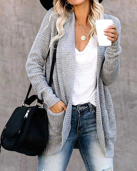 Open Stitch Sweater Women Large Pocket Knitted Long Sleeve Warm Winter Casual Fashion Top