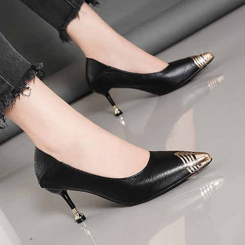 Pointed Toe Faux Leather Pumps Women Soft Comfortable Casual Office Everyday Fashion Shoes