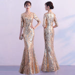 Gold Sequins Evening Party Dress