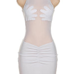 Women's See-Through Ruched Bodycon Dress High Neck