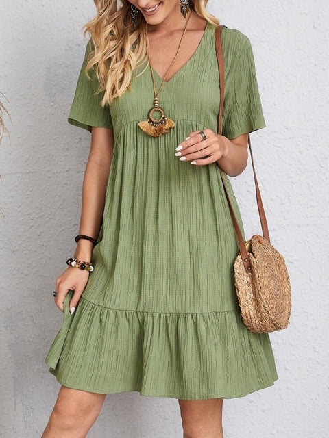 Boho Ruffle V-Neck Maxi Dress Women Vintage Casual Trendy Beach Vacation Summer Fashion Dress