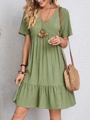 Women's Vintage Casual Summer Dresses Trendy V Neck w/ Ruffles Boho Dress
