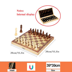 Wooden Chess Set Folding Magnetic Large Board With 34 Chess Pieces Portable