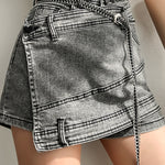 Women's High-Waist Irregular Chain Denim Skirt Spliced Gray Above Knee Mini Skirts