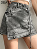 Women's High-Waist Irregular Chain Denim Skirt Spliced Gray Above Knee Mini Skirts