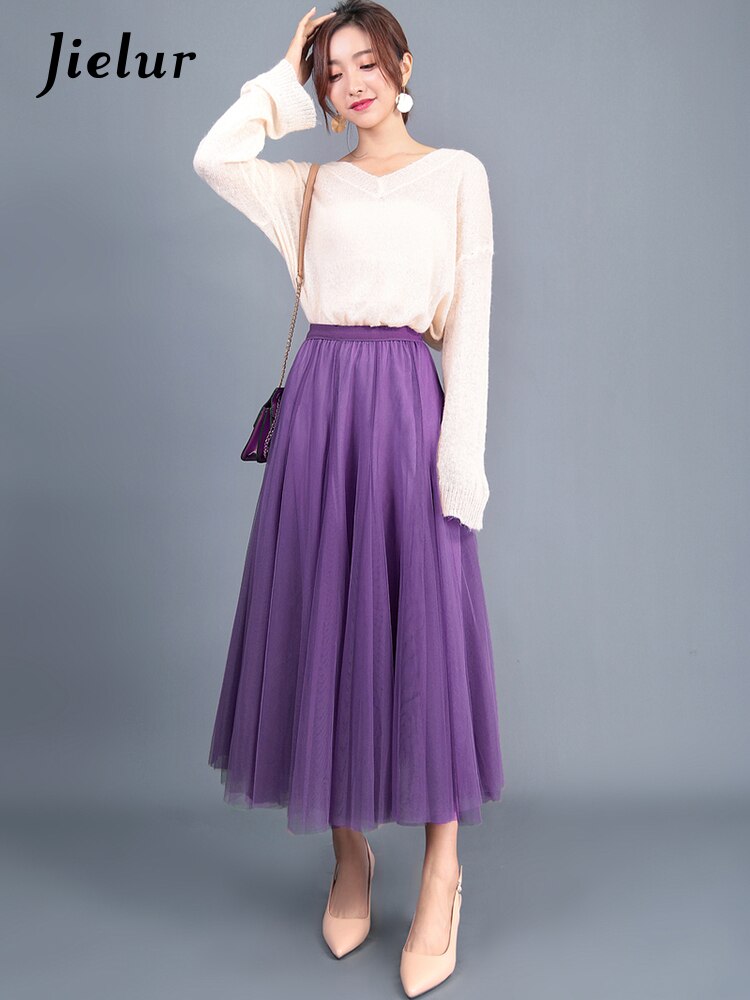 French Mesh Asymmetrical Skirt Tulle Dress High Waist Pleated Elegant Loose Skirt