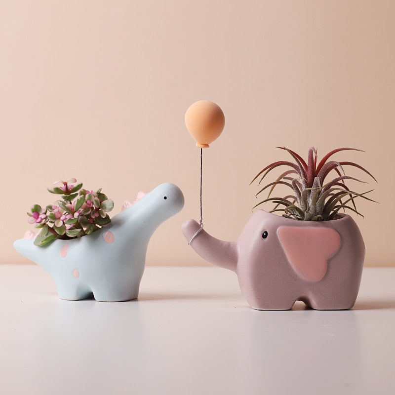 Elephant and Dino Home Decor Plant & Flower Pot  Cute Elephant and Dinosaur Decoration Flower Pot