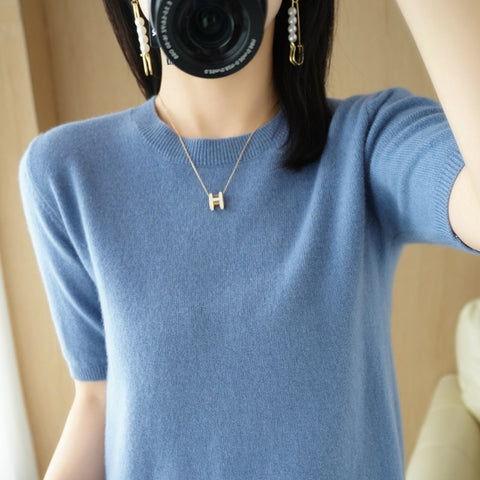Cashmere Sweater Short-Sleeved  blue