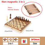 Wooden Chess Set Folding Magnetic Large Board With 34 Chess Pieces Portable